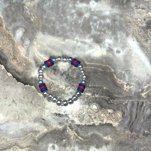 Kids Patriotic Clay Beaded, White Pearl bracelet